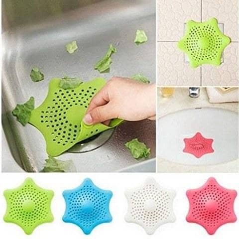 Silicone Rubber Five-pointed Star Sink Filter Sea Star Drain Cover Sink Strainer Hair Catcher Leakage Filter for Kitchen and Bathroom- Multicolor