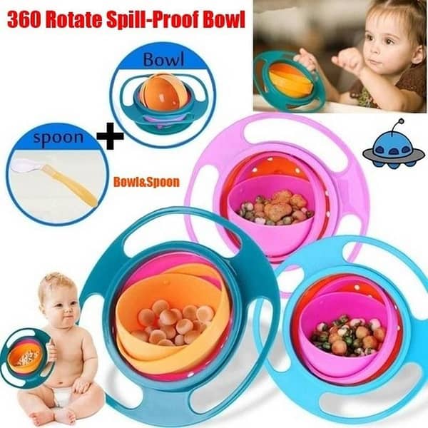 Universal Gyro Bowl Baby Feeding Dish 360 Rotate Spill-Proof Baby Gyro Bowl Children's Tableware Baby Gyro Bowl Kids Eating Bowl