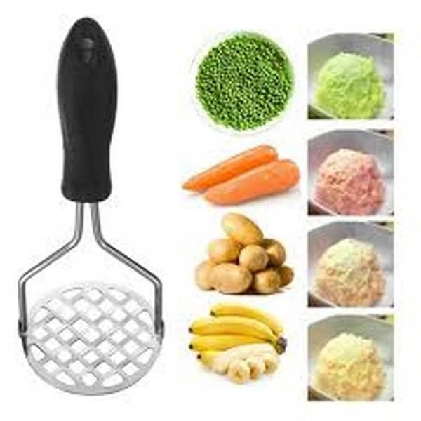 Potato Masher Stainless Steel Mashed Potato Masher Garlic masher Crush Kitchen Tool Black Handle With Hole For Hanging