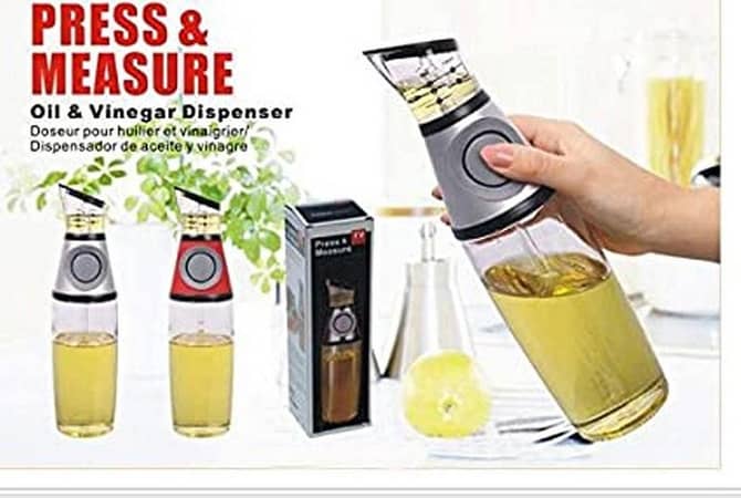 Cooking Oil Vinegar Press & Measure Kitchen Glass Bottle Dispenser, 500ml
