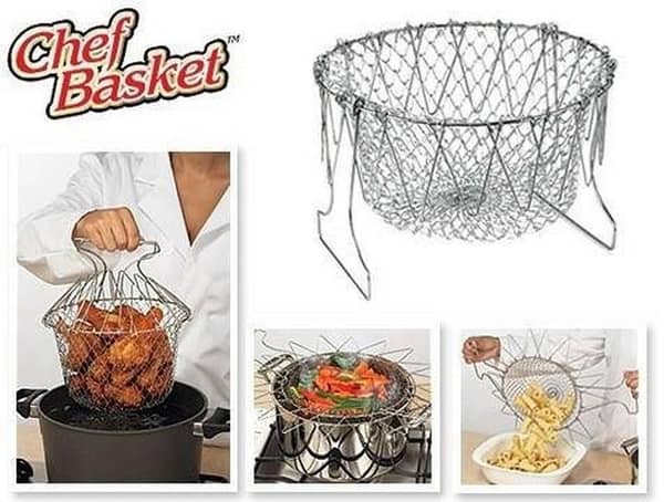 Folding Chef Basket Multifunctional Steam Rinse Tension Magic Mesh Basket Strainer Net Kitchen Cooking Tool 1PC