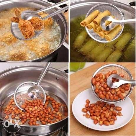 Multi-functional 2 in 1 Fry Tool Filter Spoon Strainer With Clip,Oil Frying BBQ Filter Stainless Steel Mesh Strainer Kitchen Tool Frying Mesh Colander Quick Strain Stainless Steel Tong Colander
