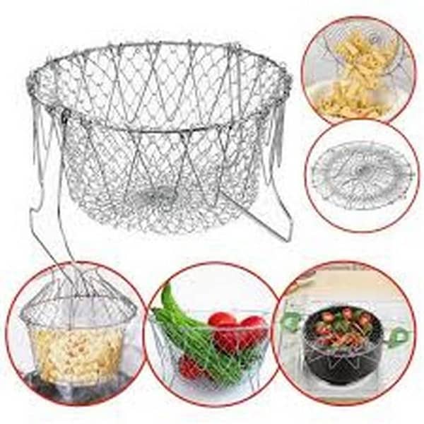 Stainless Steel Foldable Rinse Strain Fry Basket Multifunction Folding Basket Telescopic Fried Filter Drainage Rack Strainer Net