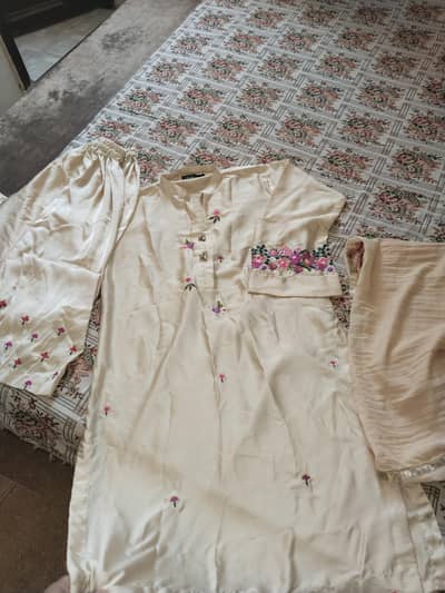 Stitched Silk Two-Piece Dress with Dyed Chiffon/Georgette Dupatta