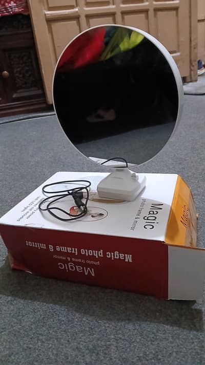 White magic mirror with led light and photo frame.