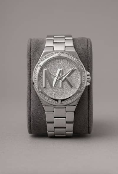 Single-Owner Michael Kors Silver-Tone Pavé Crystal MK Logo Watch