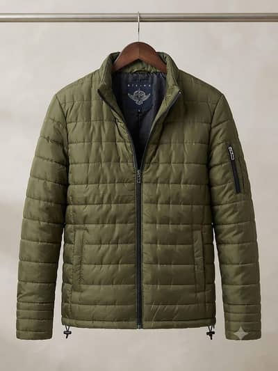 olive green puffer/quilted jacket with sleeves pocket