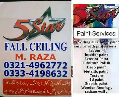 Roof Ceiling/Gypsum Ceiling/Plastir of paris/Paint services/Graphic