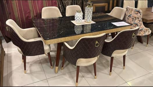 8 seater dinning table/uv top table/luxury chairs/luxury dinning table