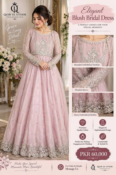 Elegant Blush Pink Bridal Maxi | Heavy Embroidered Wedding & Walima D
