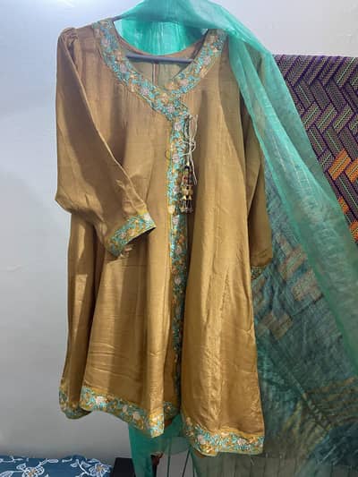 Yellow sharara and frock with duppata also