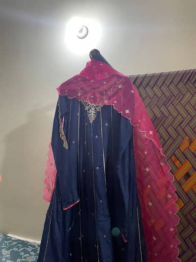 blue long frock with pink dubatta