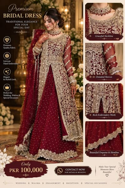 Premium Maroon Bridal Dress | Heavy Hand Embroidery Wedding Lehenga |