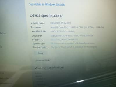 Dell Inspiron i7 8th generation 8gb Ram 256ssd hard