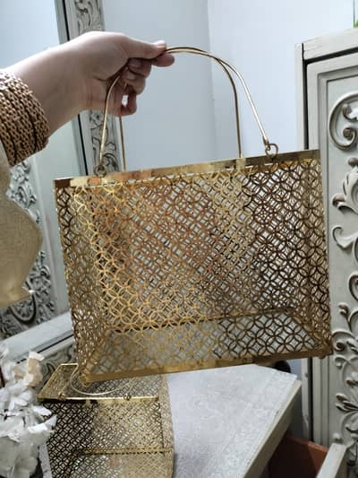 Steal golden net basket (Set of 2)