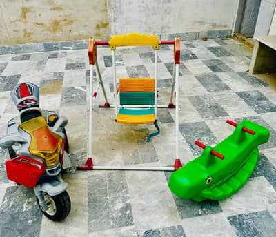 Swing, see saw, battery operated 3 wheeler