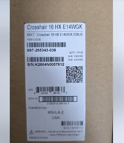 MSI Cross Hair / Gaming Laptop, Core i9 14thGen 16GB / 512GB RTX 5070