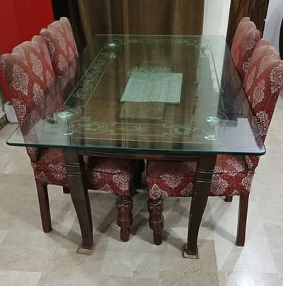 Wooden Dining Table with glass top