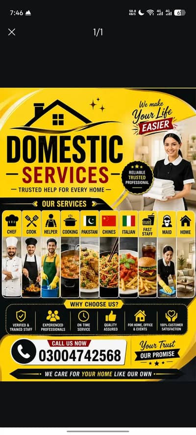 Maids, Cooks, Patient & Baby Care Staff Available