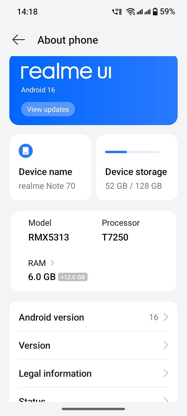 Realme note 70 0