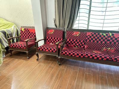 Sofa Sat wooden best condition with two sofa chair