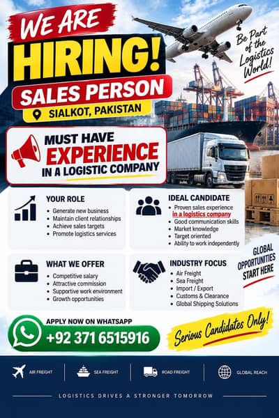 Logistic Sale person in sialkot