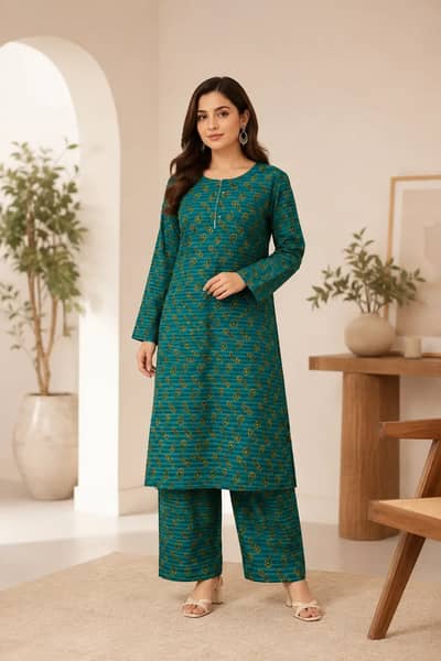 2 Pcs Women's Stitched Cotton Lawn Printed Shirt And Trouser