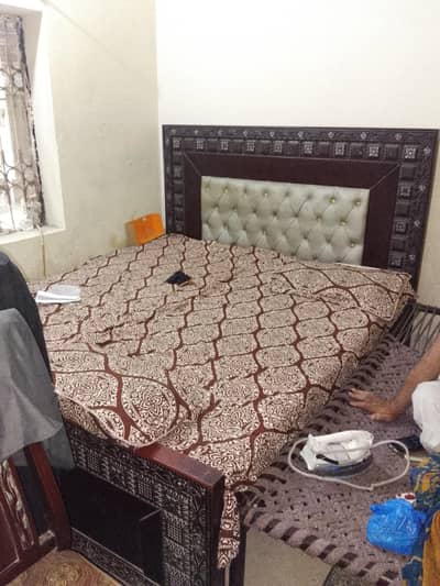 Wooden King Size Double Bed with Tufted Leatherette Headboard