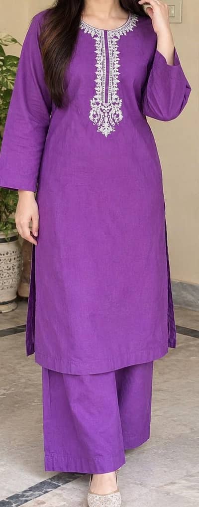 2-pcs purple dress with embroidery on neck
