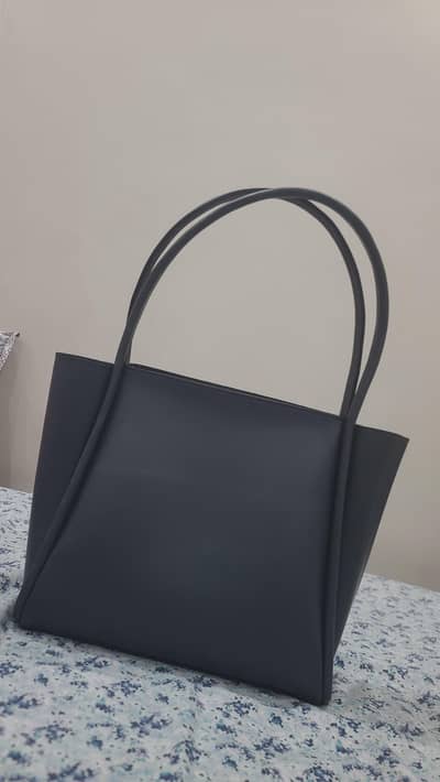 Gray Faux Leather Tote Bag - Excellent Used Condition