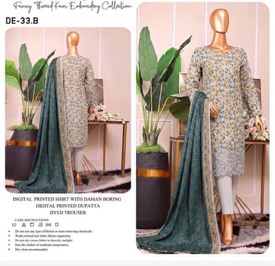 Premium lawn 3 piece unstitched suit for women