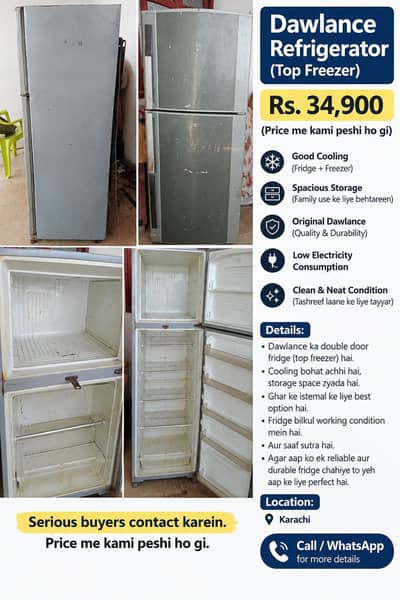 Dawlance refrigerator | double door | used fridge| home appliance|