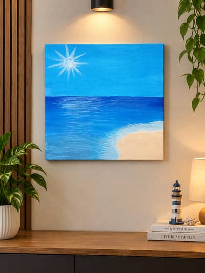  Original Hand-Painted Ocean Beach Canvas | Acrylic Seascape Wall A