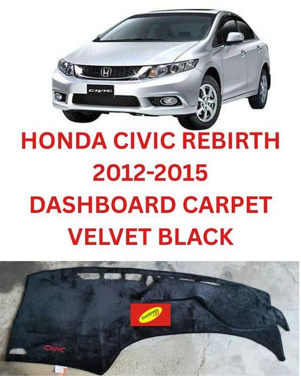 Car Honda Civic Rebirth 2012-2015 Heavy Velvet Dashboard Mats - High Quality Dash Mat Carpets - Anti-Scratch | Washable | Velvet Material - Protects Dashboard From UV Rays