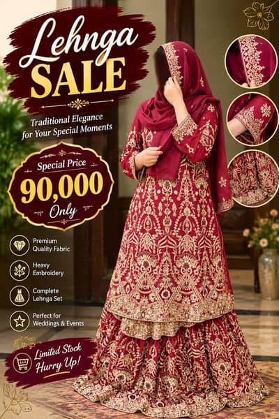 Beautiful Maroon Embroidered Lehenga for Weddings & Events