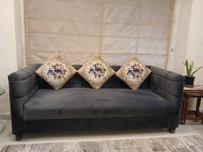 sofa set/ 7 seater, /wooden/grey valvet/
