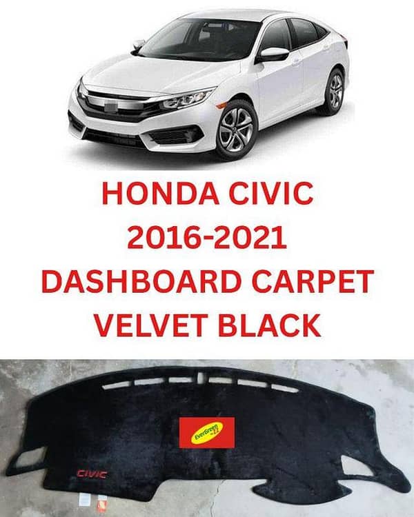 Car Honda Civic 2016-2021 Heavy Velvet Dashboard Mats - High Quality Dash Mat Carpets - Anti-Scratch | Washable | Velvet Material - Protects Dashboard From UV Rays
