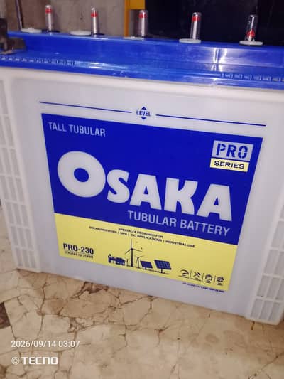 Osaka Pro 230 07 Plates 230 AH Tubular Battery