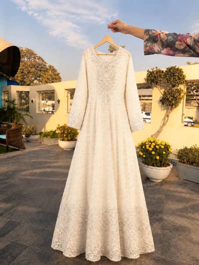 EMAYAR White Heavy Embroidered Bridal Maxi - Standard Size