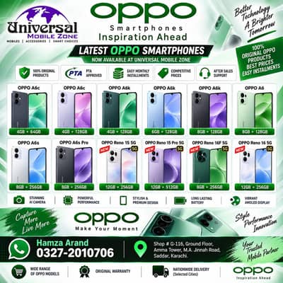 OPPO Installment Mobiles | A6c, A6k, A6s, Reno 15 & Reno 16