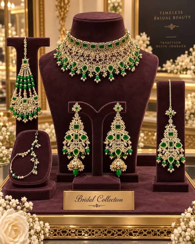 Heavy Bridal Jewellery Full Set | Green & Golden Wedding Jewellery
