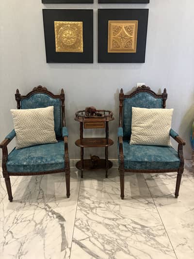Pure Chinioti Wood Chair Set – 2 Chairs + Centre Table