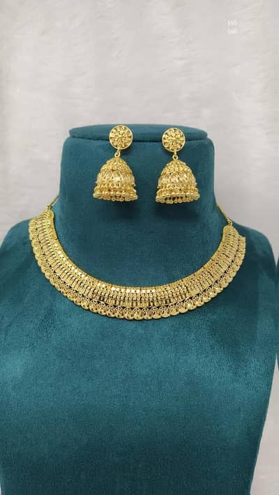 Gold Plated Choker Necklace with Jhumka Earrings Set