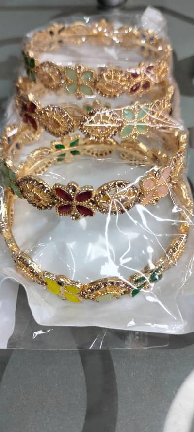 Beautiful Gold Plated Multicolor Flower Bangles Set for Sale