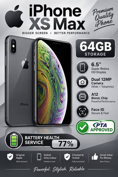 Apple iPhone XS Max DUAL PTA APPROVED 64gb grey colour