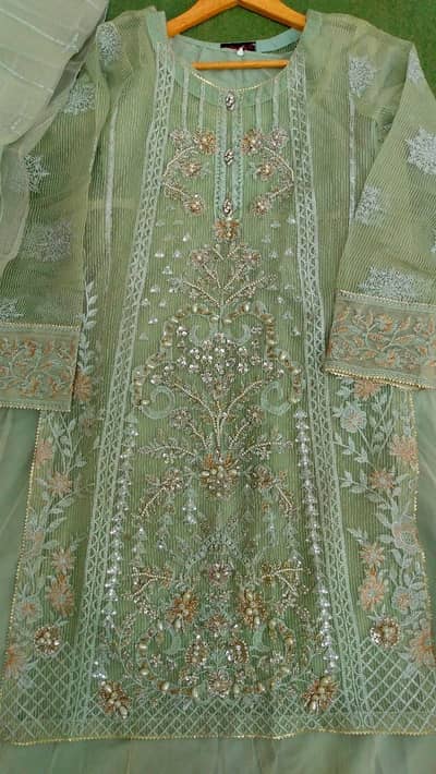 Beautiful Mint Green Embroidered Formal Dress | 3-Piece