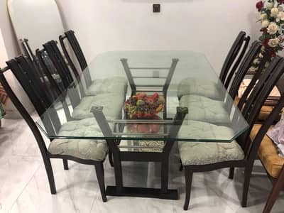 Elegant Glass Top Dining Set with 6 Cushioned Chairs