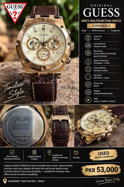 Original GUESS Men’s Multifunction Watch GW0262G3 – 44mm – UAE