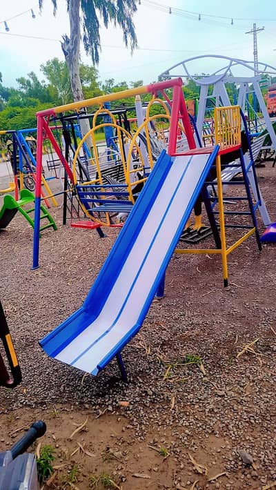 swing,slide, trampoline,play area