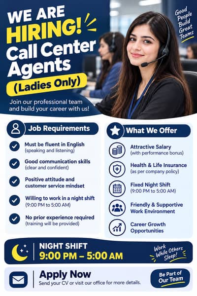 Ladies Staff required for call center